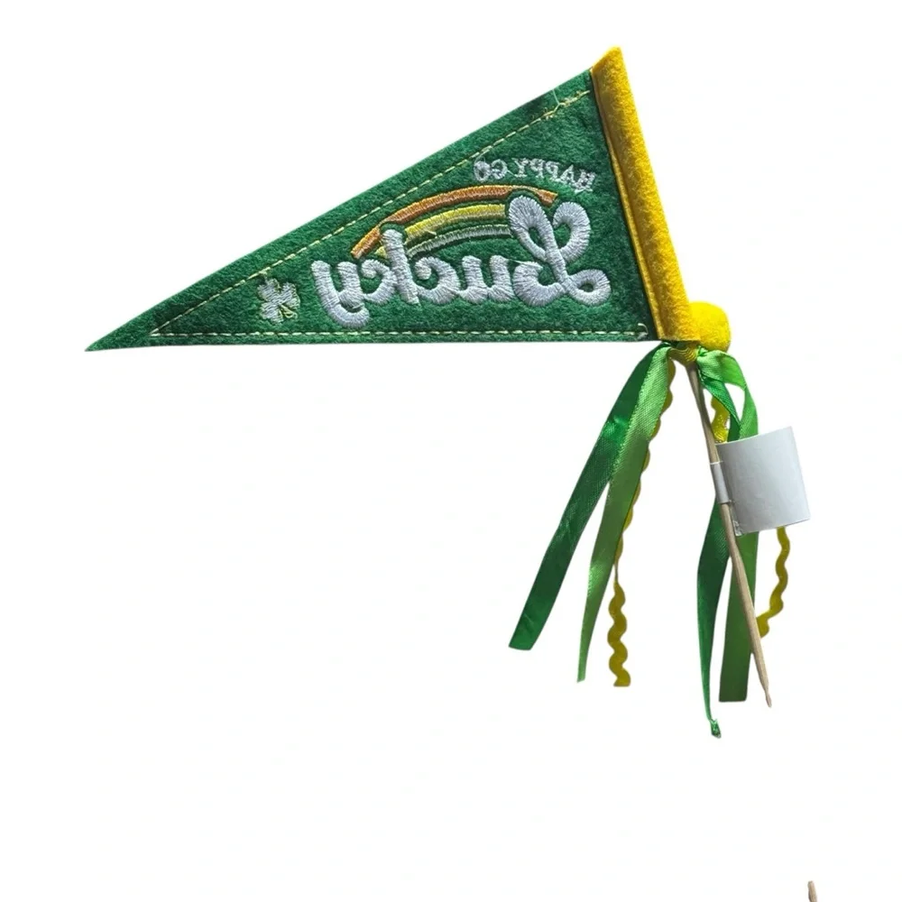 Happy Go Lucky Green and Yellow Party Pennant Flag